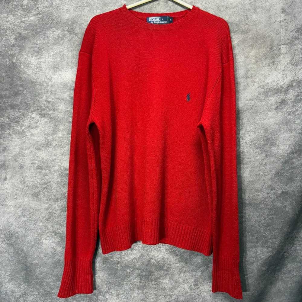Polo Ralph Lauren Red 100% Lambswool Jumper Sweater Mens M Vintage Preppy